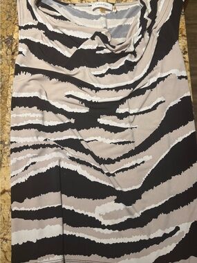 Calvin Klein Black, Beige & Cream Zebra-Stripe Cowl Neck Dress